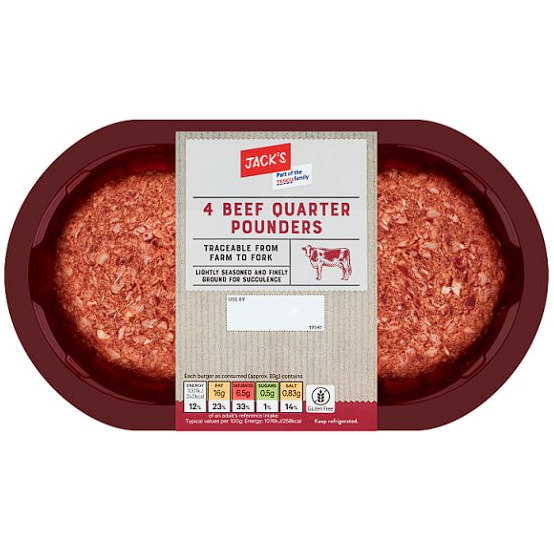 4 Beef Quarter Pounders (burgers) 454g