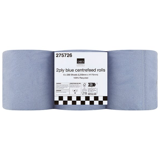 pack of 6 2Ply Blue Centrefeed Rolls