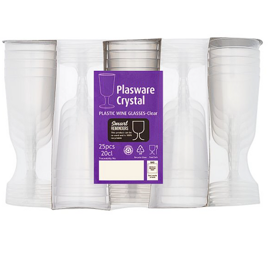 Crystal 25 Plastic Wine Glasses Clear 20cl