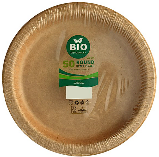 Bio Disposables 50 Round Plates 26cm