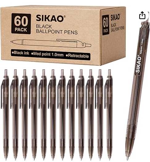 1 Box of 60 Black ball Pens